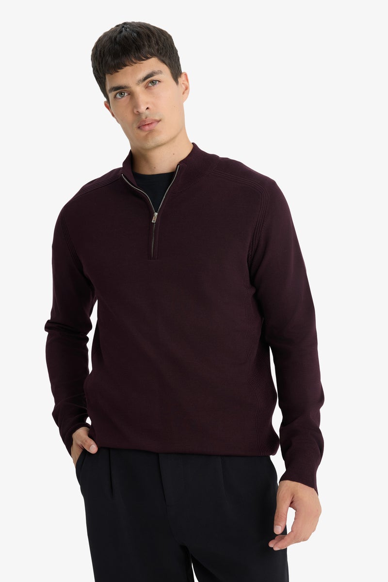 DeFacto Red Man Standard Fit Stand Collar Half Zippered Knit Pullover Casual - Image 3